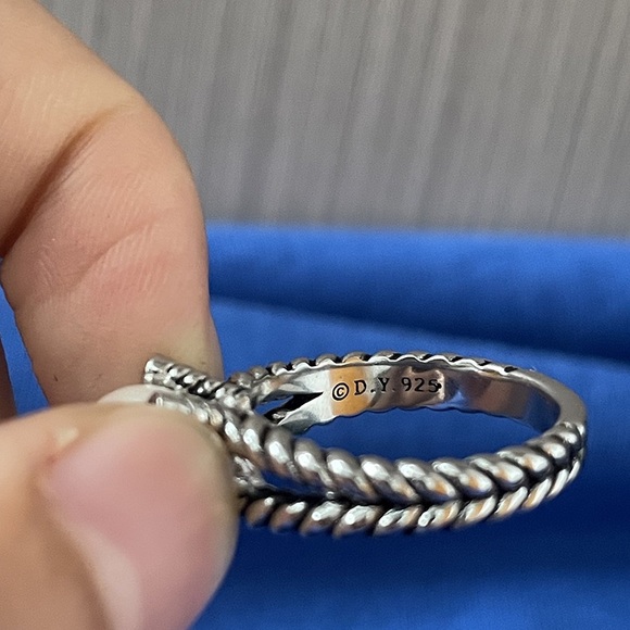 David Yurman Sterling Silver Diamond Pearl Ring Cable Collectibles - Picture 7 of 8